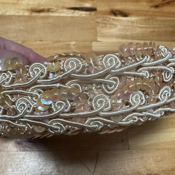 Vintage 60s Womens Small Pillbox Hat Mid Century Pink Taupe Pailettes Sequins - Picture 7 of 11